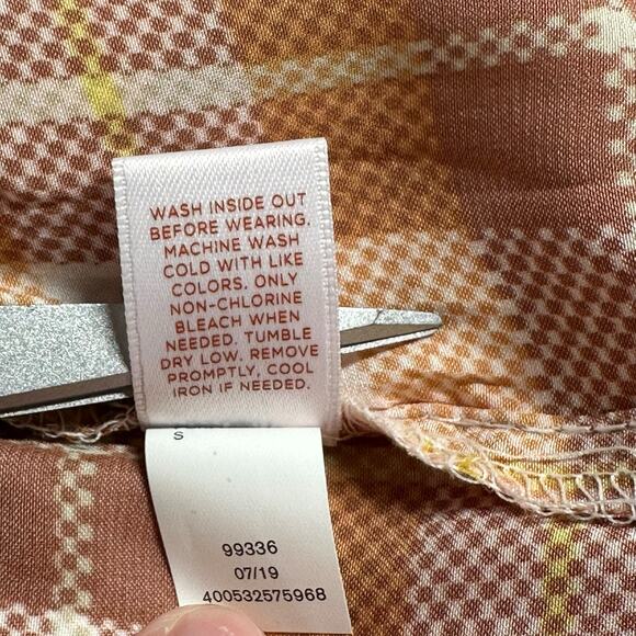 Lauren Conrad‎ Top Womens Small Tan Plaid Satiny Sheer Fall Western Country Boho - Picture 8 of 8